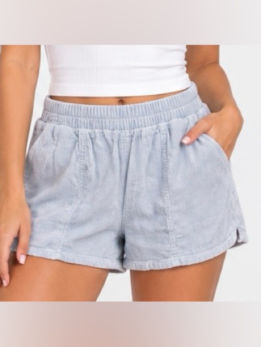 Double Zero Light Blue Corduroy Elastic Waist Shorts